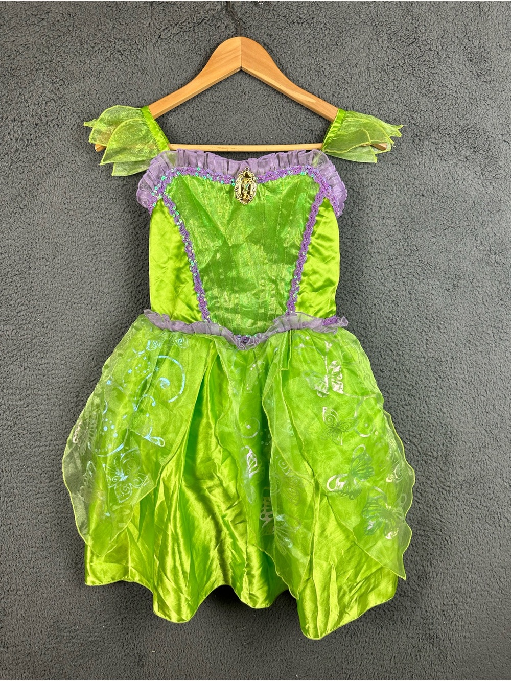 Disney Tinker Bell Costume Dress Girls Size 13 Green Purple Sequin Butterfly